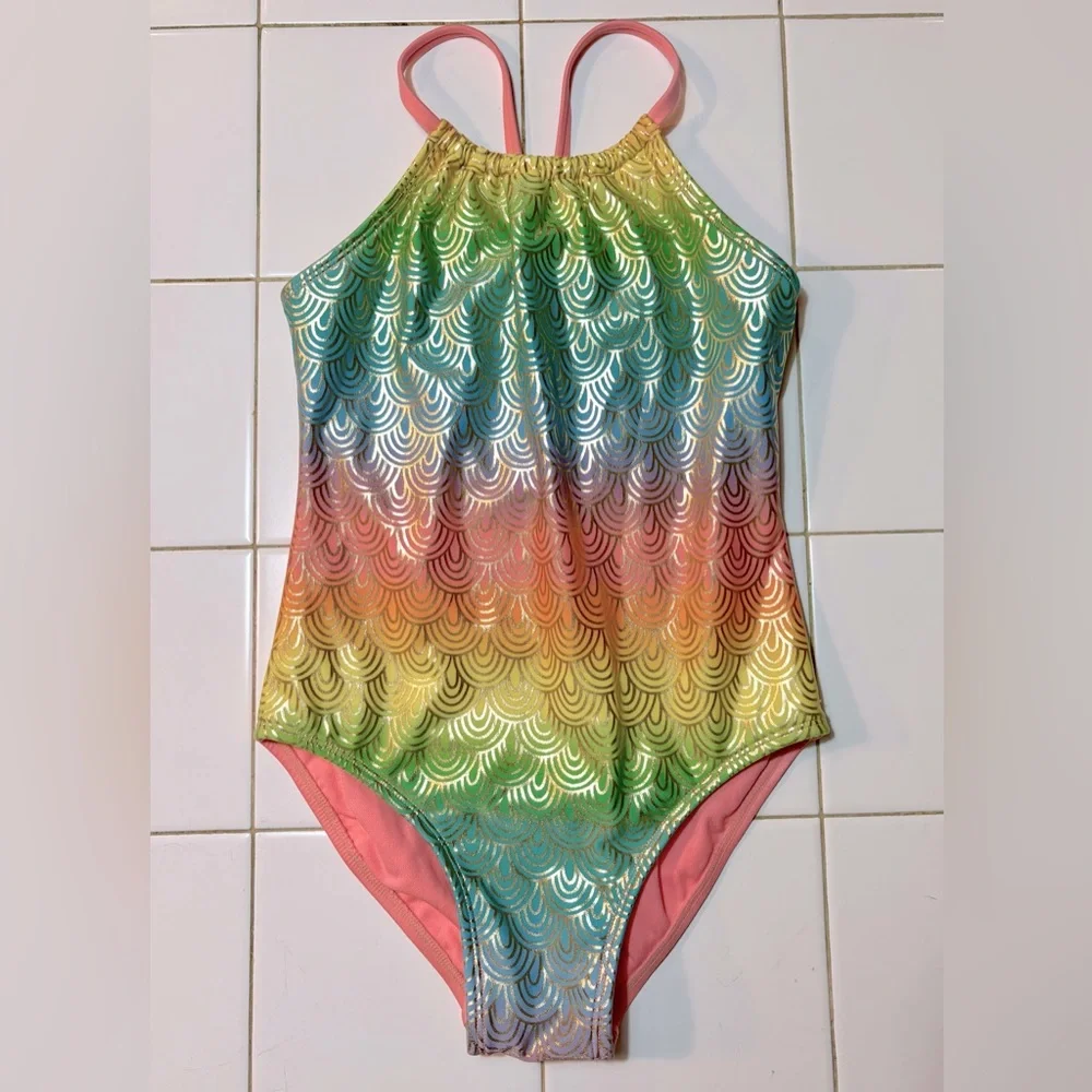 Like New! Cat & Jack, Shimmery Rainbow Ombré Swimsuit, Girl’s Size 10/12